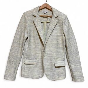 CABI Women’s Blazer One Button Knit Jacket Gray Yellow Tweed Size 8